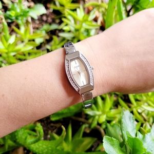 Classic Next Quartz Silver Rhinestone Tonneau Barrel Watch